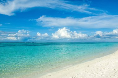 Güzel turkuaz Hint okyanusu manzarası, Maldivler adaları.