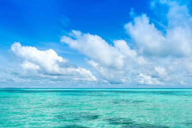 Güzel turkuaz Hint okyanusu manzarası, Maldivler adaları.