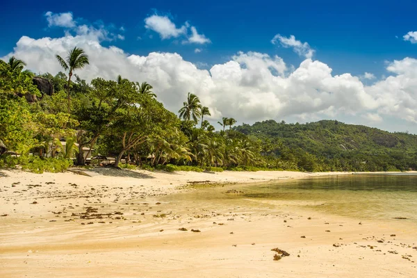 Beau paysage tropical d'une plage de sable fin, Seychelles — Photo