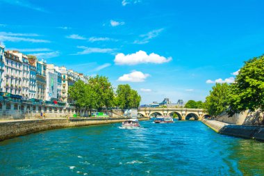 Seine nehri üzerinde gezi turistler ile Cruise gemileri
