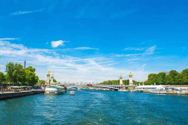 Krajobraz ze słynnym mostu Pont Alexandre III, Paryż — Zdjęcie stockowe