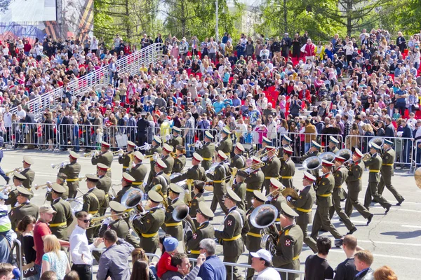 Samara Russie Mai 2016 Orchestre Militaire Russe Marche Défilé Jour — Photo