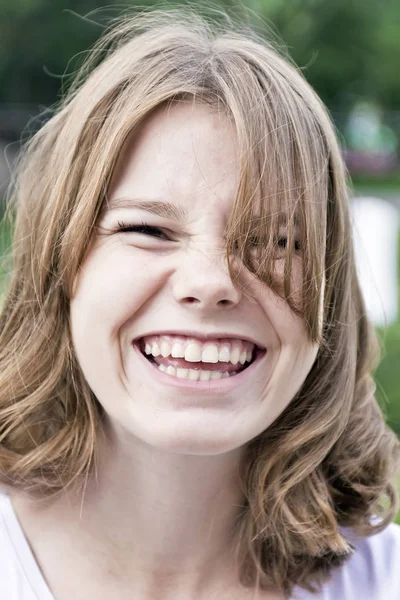 Portrait Laugh Blond Girl Fourteen Years Old — Stock Photo, Image