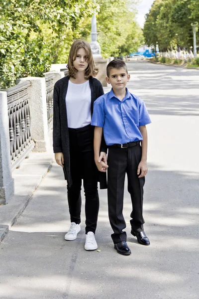 Bruder Und Schwester Spazieren Zur Sommerzeit — Stockfoto