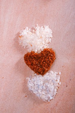 different type of salt in heart shapes , Himalayan Pink Crystal Rock salt clipart