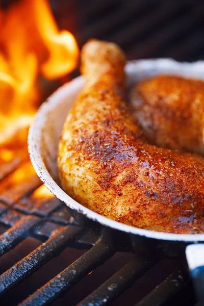 Chicken Legs Spiced Special Spice Blend Bbq Grill Flame — Stock Photo, Image