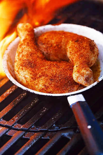 Chicken Legs Spiced Special Spice Blend Bbq Grill Flame — Stock Photo, Image