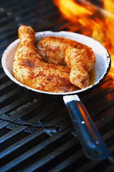 Chicken Legs Spiced Special Spice Blend Bbq Grill Flame — Stock Photo, Image