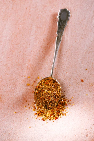 Spoon Fajita Spice Blend Toasted Sesame Almonds Hazelnuts Cumin Coriander — Stock Photo, Image