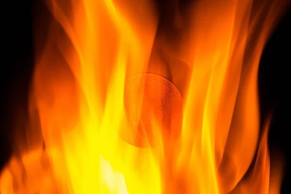 Coin Bitcoin Fire — Stock Photo, Image