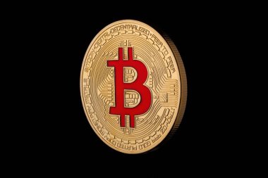 Para bitcoin, altından bir siyah arka plan üzerine izole.