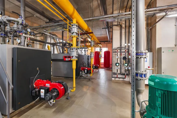 Inredning Industri Gas Pannrum Med Pannor Pumpar Sensorer Och Mängd — Stockfoto