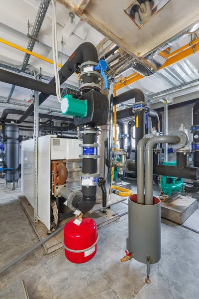 Interior Industrial Sala Caldeira Gás Com Caldeiras Bombas Sensores Uma — Fotografia de Stock
