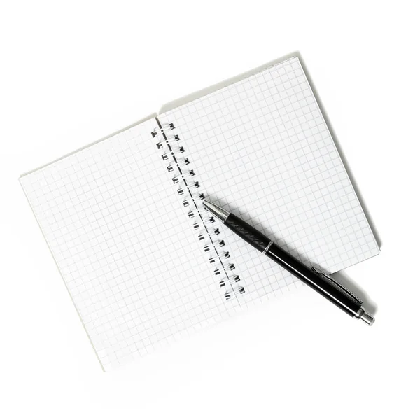 Notebook with black ballpoint pen isolated on white background — Stock Photo, Image