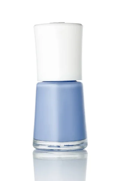 Tarro de vidrio con esmalte de uñas aislado sobre fondo blanco — Foto de Stock