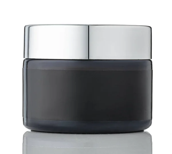Frasco cosmético negro con tapa de cromo aislado sobre fondo blanco — Foto de Stock