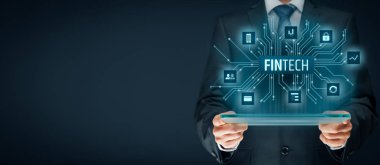 İş kişi tablet ve fintech çizim ile