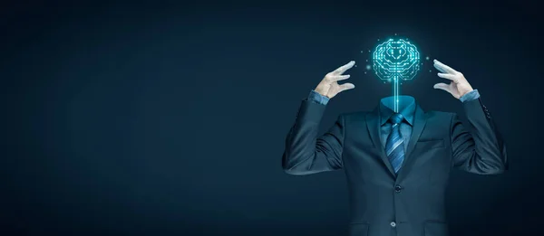 Zakenman Die Kunstmatige Intelligentie Datamining Machine Diepe Leren Neurale Netwerken — Stockfoto