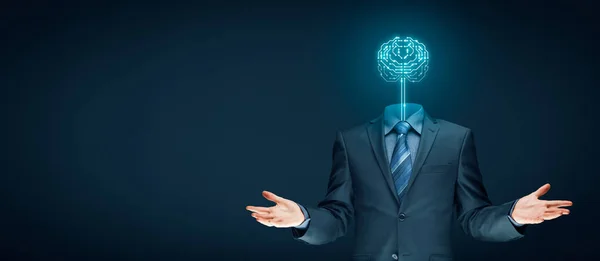 Uomo Affari Che Rappresenta Intelligenza Artificiale Data Mining Apprendimento Automatico — Foto Stock