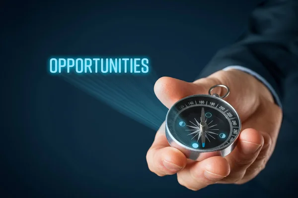 Businessman Looking Opportunities Concept Marketing Specialist Compass Seek Business Opportunities — Stock Photo, Image