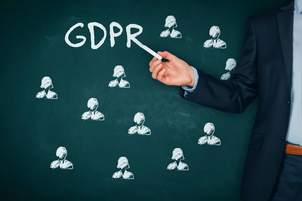 General Data Protection Regulation Concept Teacher Businessman Explain Gdpr Icons — Stock Photo, Image