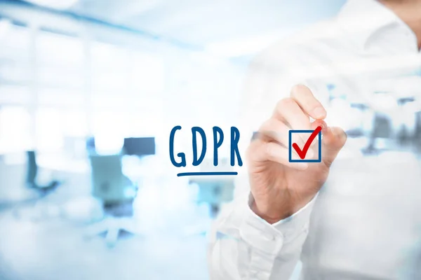 Done Gdpr Implemented Businessman Technologist Ready Gdpr Ticks Finished Job — Stock Photo, Image