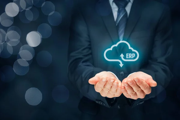 Pianificazione Delle Risorse Aziendali Erp Come Concetto Servizio Cloud Businessman — Foto Stock