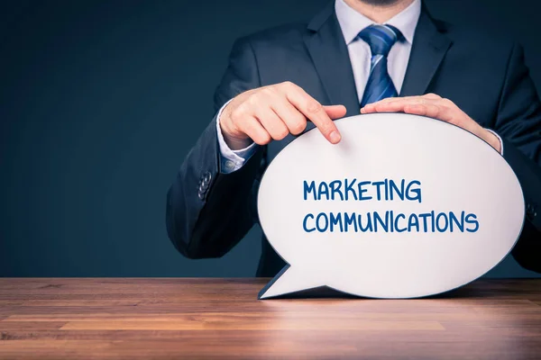 Spécialiste Marketing Avec Communication Marketing Texte Sur Bulle Vocale — Photo