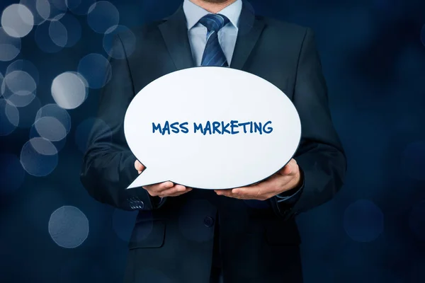 Concept Marketing Masse Spécialiste Marketing Tenir Discours Bulle Avec Texte — Photo