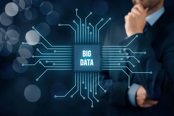 Concetto Analisi Dei Big Data Uomo Affari Specialista Con Simbolo — Foto Stock