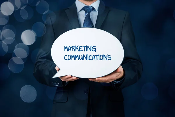 Specialista Marketing Con Testo Comunicazione Marketing Sulla Bolla Vocale — Foto Stock