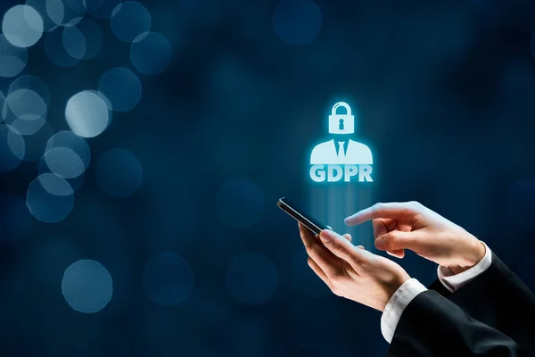 Allgemeines Datenschutzregulierungskonzept Geschäftsmann Oder Technologe Mit Text Gdpr Und Symbol — Stockfoto