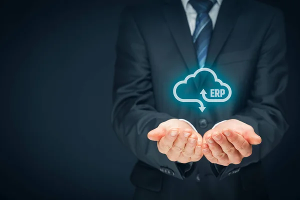 Enterprise Resource Planning Erp Som Cloud Servicekonceptet Affärsman Erbjuder Erp — Stockfoto