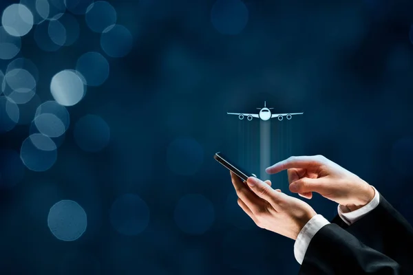 Réservation Billets Avion Sur Application Smartphone Concepts Assurance Voyage Ligne — Photo
