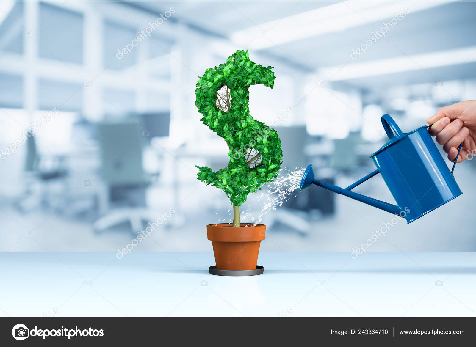 美元收入增长概念Cfo 投资者股东和类似商人浇灌的美元符号形式的植物代表的收入增长——图库图片© Jirsak #243364710