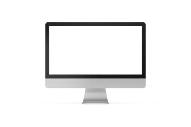 Modern hepsi beyaz arka planda bir bilgisayarda. Evrensel grafik ögesi, taranmış alüminyumun detaylı dokusuna sahip 3D görüntüleme.