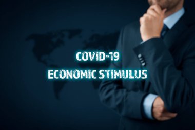 Government economic stimulus after covid-19 concept. Secretary of the treasury (politician) think about economic stimulus for national economy in post-covid-19 era. Monetary and fiscal policy. clipart