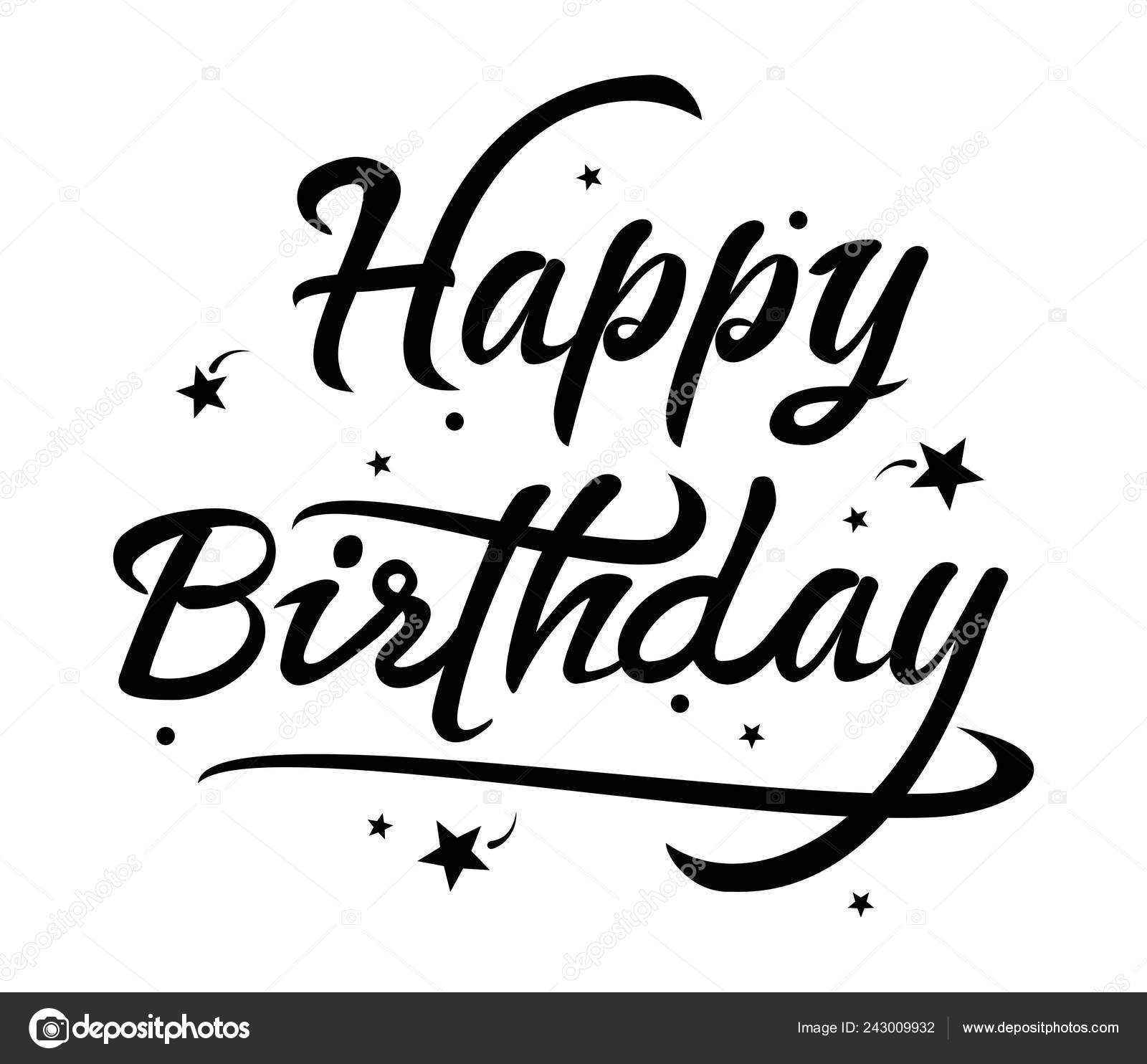 vector black white happy birthday text greeting card