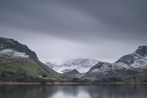 Krásný Východ Slunce Šířku Obrazu Zimě Llyn Nantlle Snowdonia National — Stock fotografie