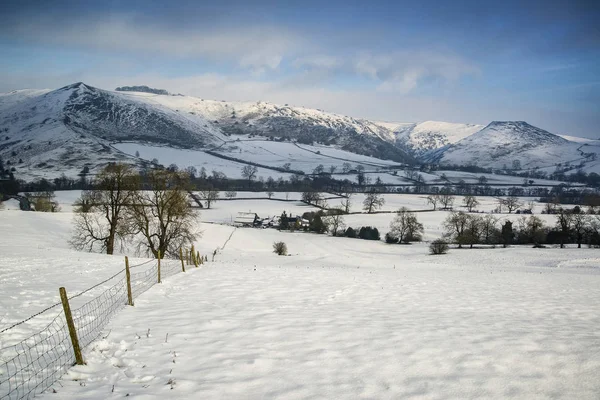 Nieve Cubierta Paisaje Invernal Amanecer Peak District Inglaterra —  Fotos de Stock