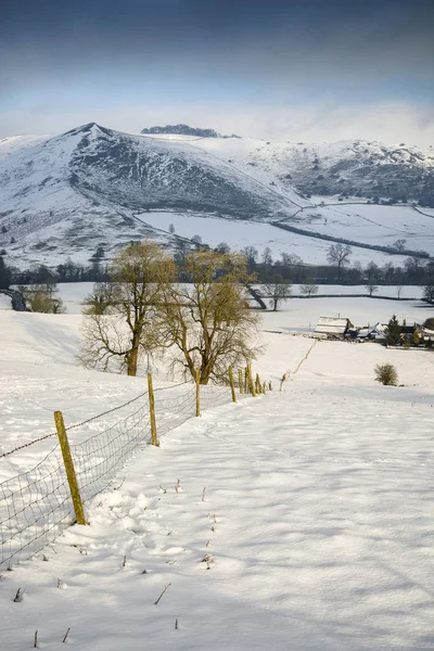 Snötäckta Vinterlandskap Vid Soluppgången Peak District England — Stockfoto