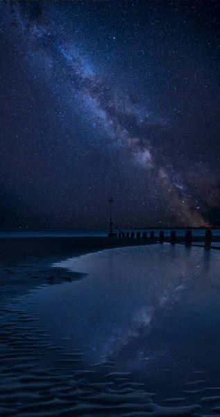 Impresionante Vibrante Vía Láctea Imagen Sobre Paisaje Hermosa Playa Larga — Foto de Stock