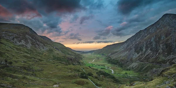 Gyönyörű Hangulatos Táj Kép Nant Mária Völgy Snowdonia Őszi Naplemente — Stock Fotó