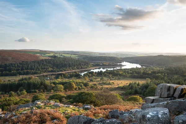 Mooie Herfst Zonsondergang Landschap Foto Uit Leder Tor Naar Burrator — Stockfoto