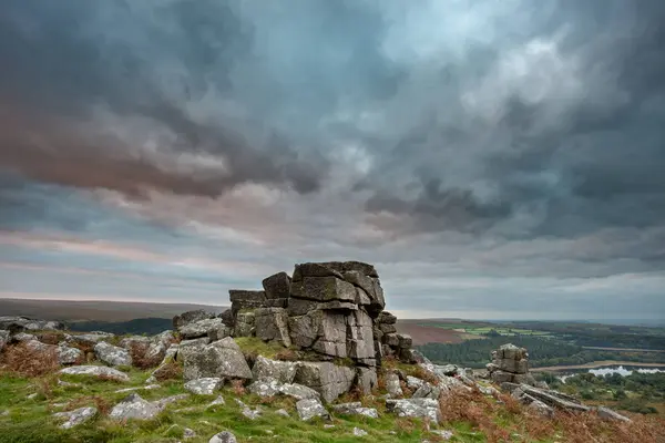 Deri Tor Dartmoor Milli Parkı Nda Görünümünden Güzel Sonbahar Günbatımı — Stok fotoğraf