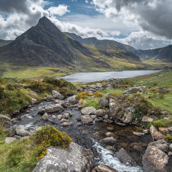 Piękny Krajobraz Obraz Strumienia Pobliżu Llyn Ogwen Snowdonia Wczesna Jesień — Zdjęcie stockowe