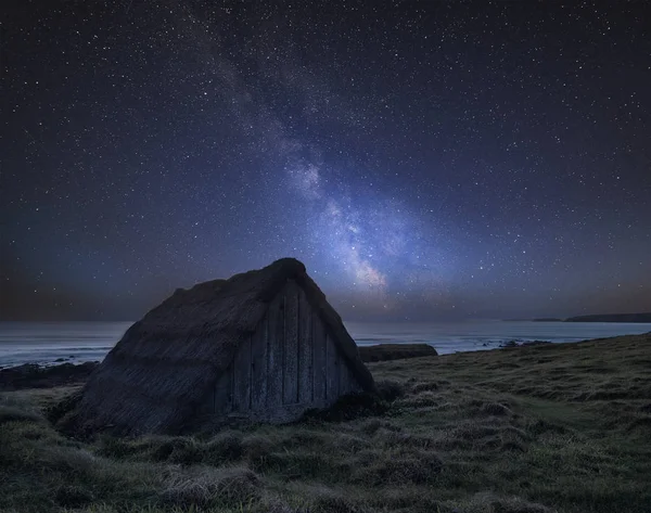 Superbe Image Composite Vibrante Voie Lactée Sur Paysage Cabane Séchage — Photo