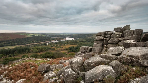 Deri Tor Dartmoor Milli Parkı Nda Görünümünden Güzel Sonbahar Günbatımı — Stok fotoğraf