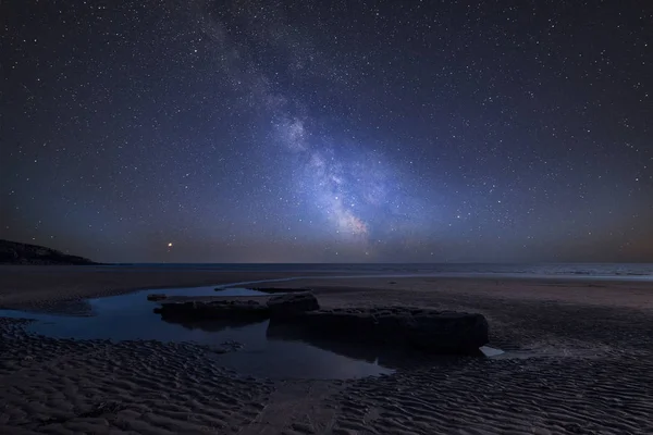Stunning Vibrant Milky Way Composite Image Landscape Dunraven Bay Wales — Stock Photo, Image