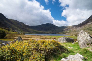 Snowdonia erken sonbahar sırasında Llyn Ogwen çevresindeki kırsal güzel manzara resmi
